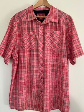 John M Browning Heritage Collection Plaid Short Sleeve Shirt 2XL Red Pink